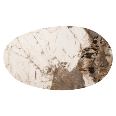 Estrille Brown Oak Veneer Oval Coffee Table with Faux Marble Top Furniture 