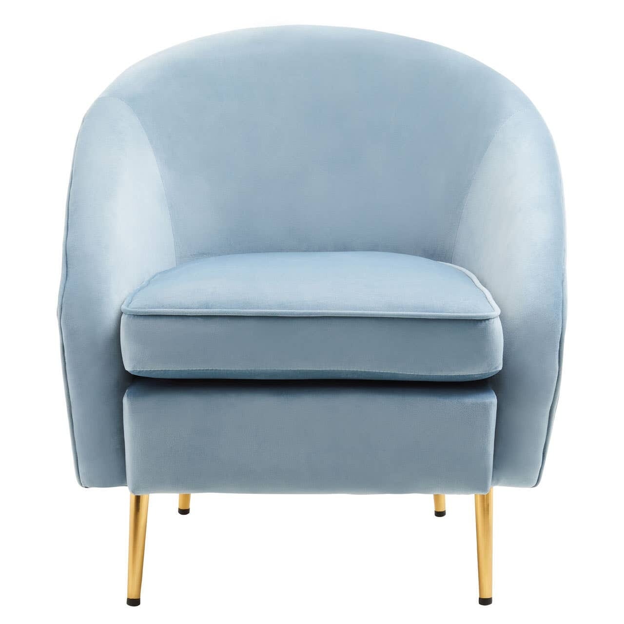 Etta Blue Velvet Curved Accent Chair with Gold Legs Furniture 