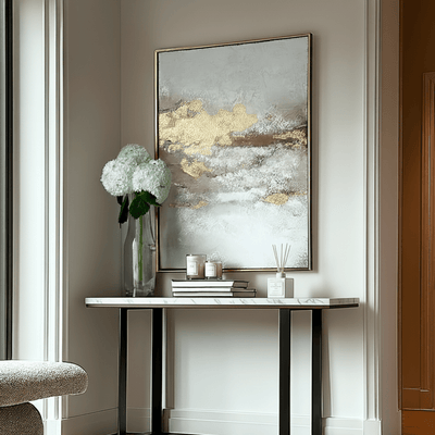 Evangeline Gold Abstract Textured Canvas in Gold Frame Accessories 
