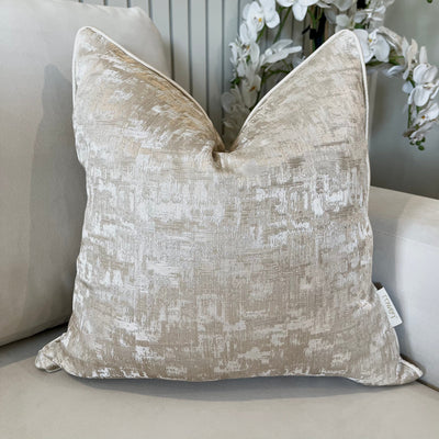 Evelyn Cream & Gold Metallic Patterned Cushion - 50x50cm Textiles 