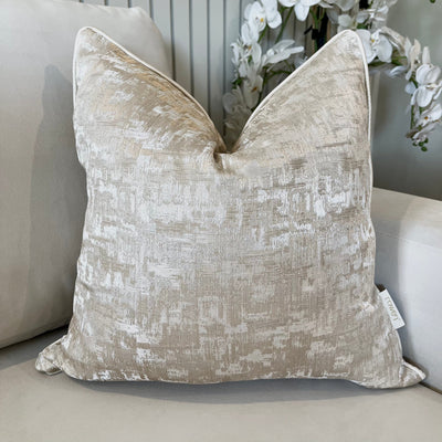 Evelyn Cream & Gold Metallic Patterned Feather Filled Cushion - 50x50cm Textiles 