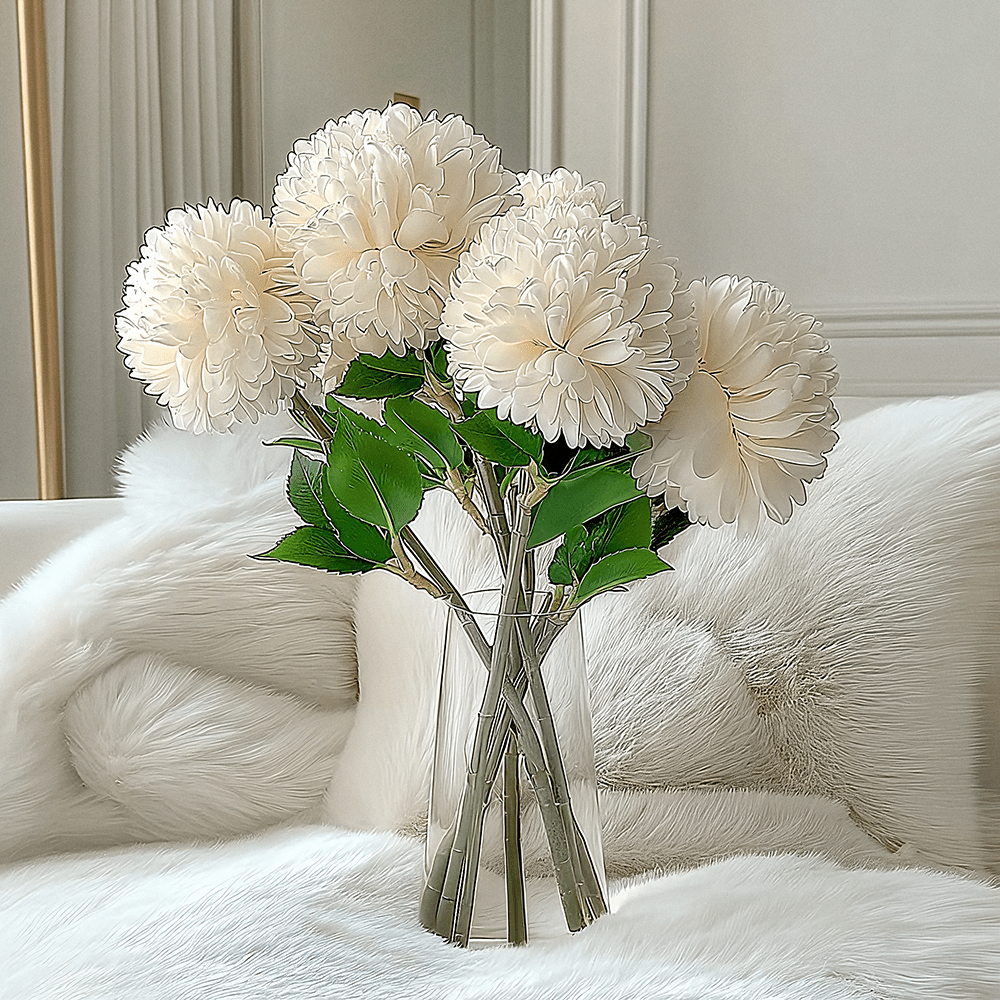 Faux Cream Chrysanthemum Bunch of 6 Florals Accessories 