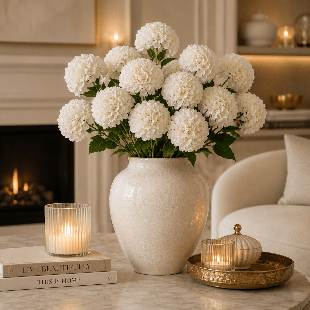 Faux Cream Pom Single Stem Floral Accessories 
