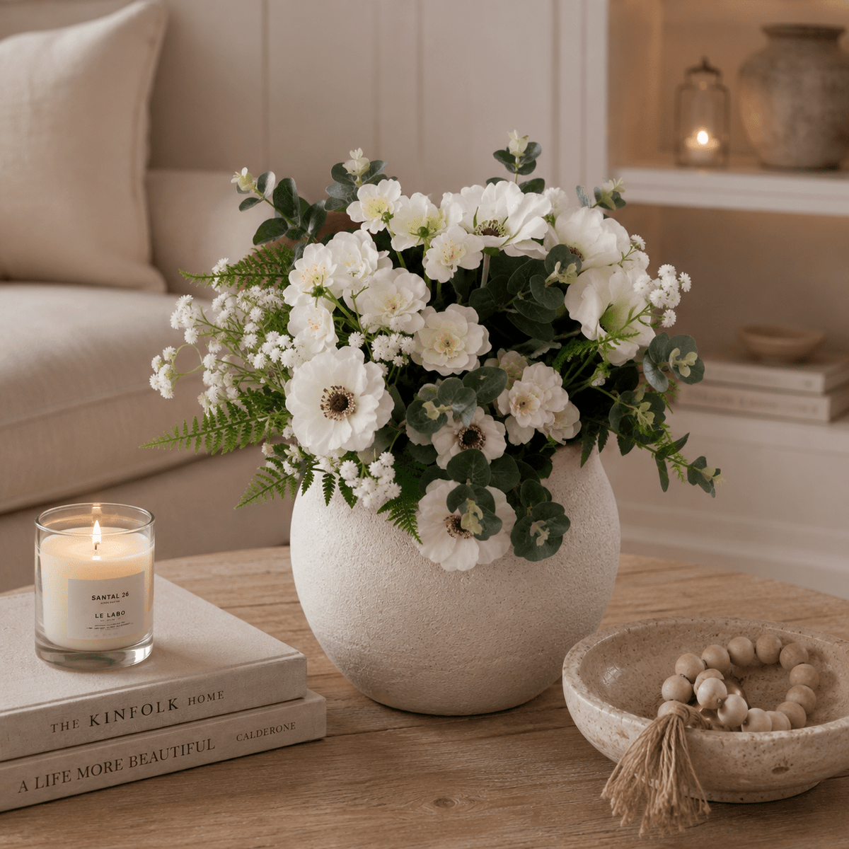 Faux Green & White Floral Wrapped Bouquet Accessories 