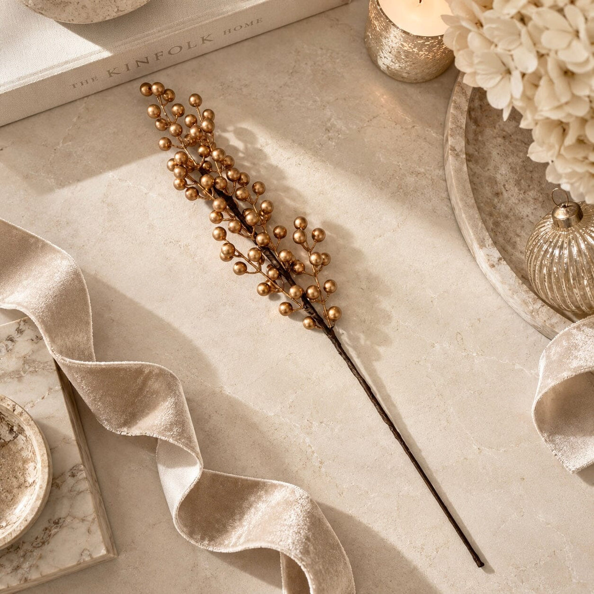 Faux Metallic Gold Berry Single Stem Accessories 