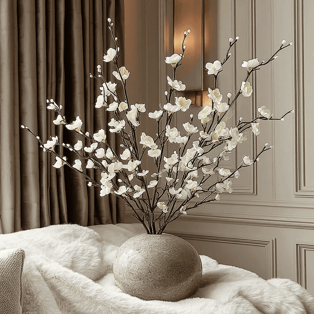 Faux White Blossom Single Stem Floral - set of 5 Accessories 