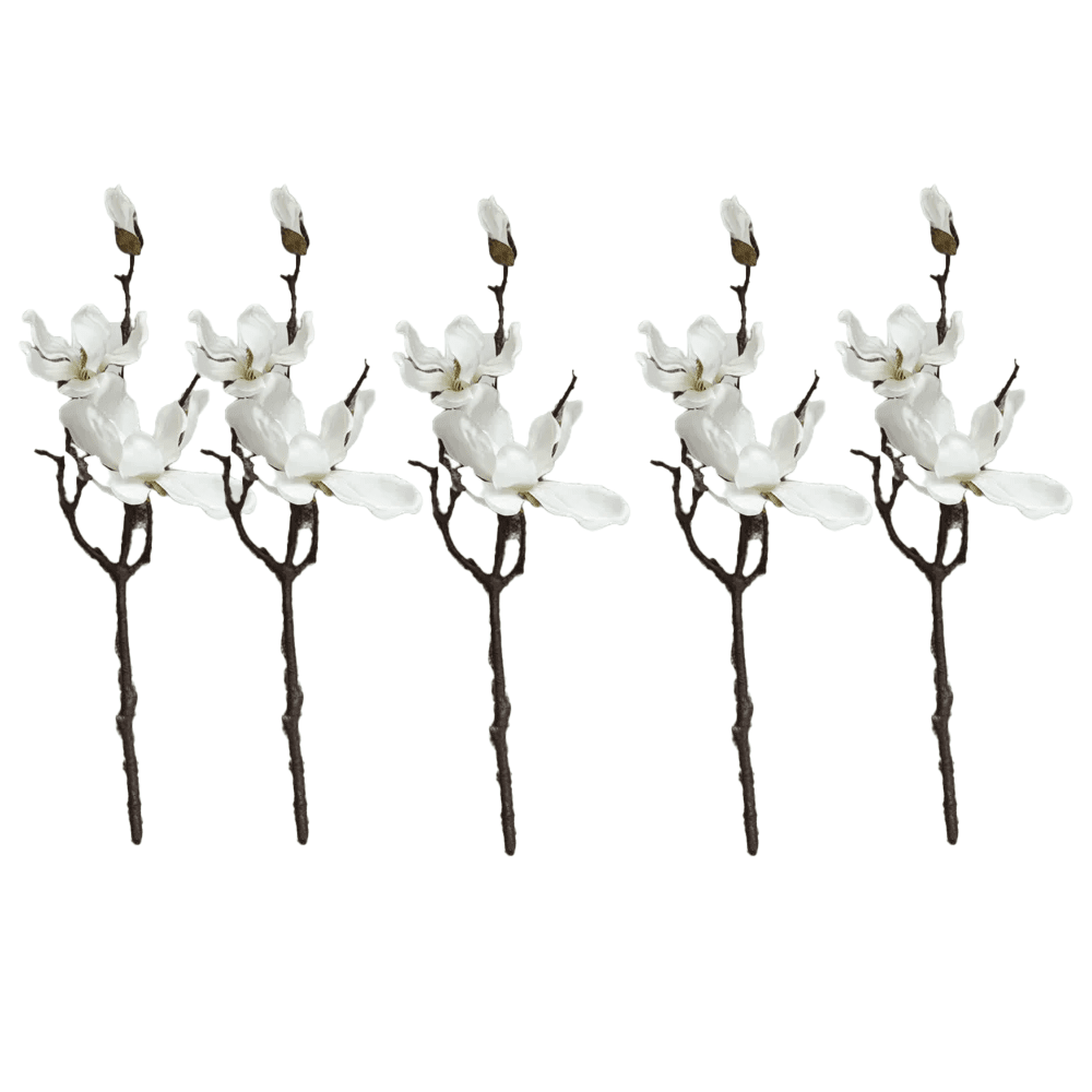 Faux White Magnolia Single Stem Floral- Set of 5 Accessories 