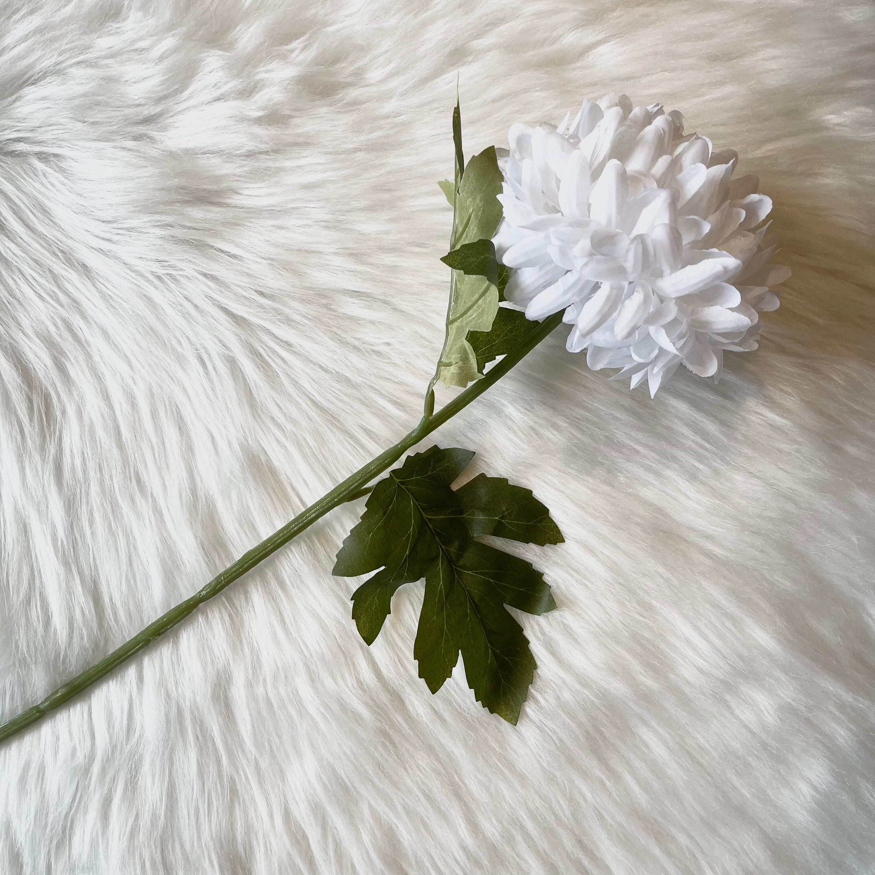 Faux White Pom Pom Single Stem Flower Accessories 