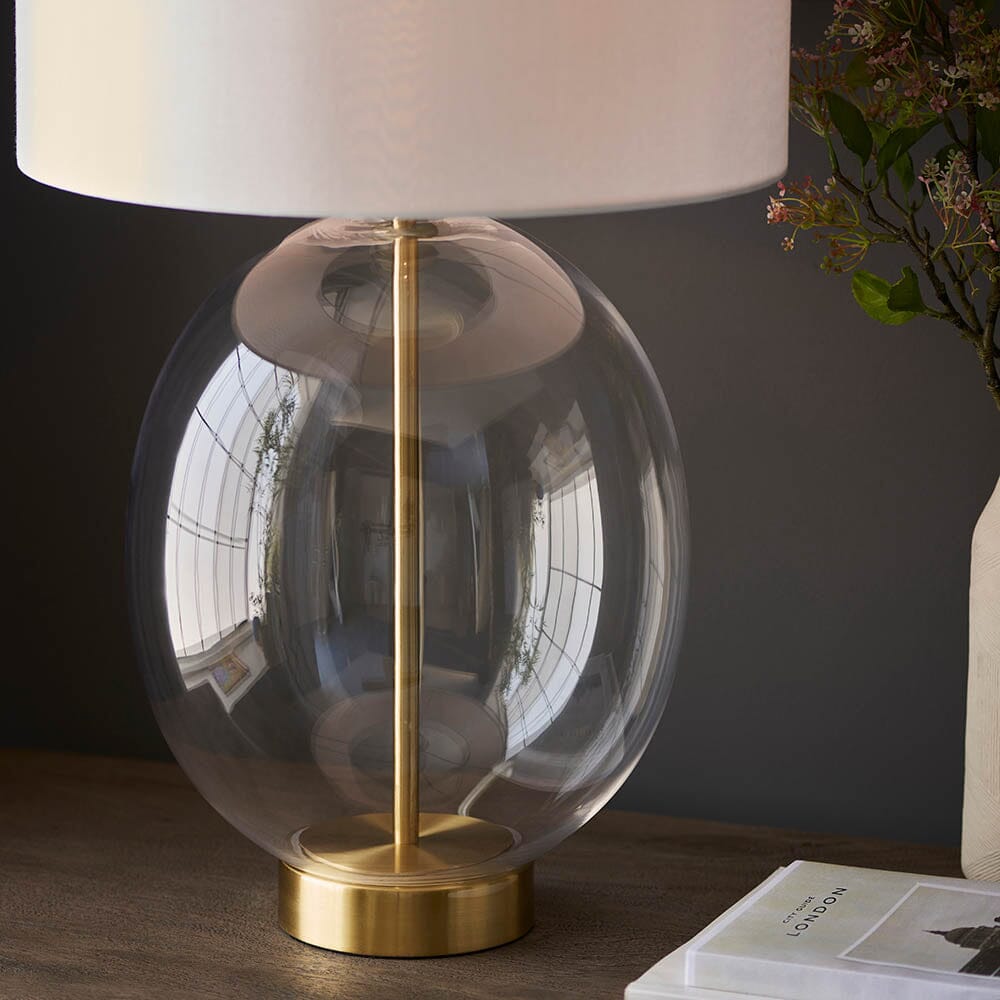 Fawsley Clear Glass & Gold Table Lamp with Ivory Shade Lighting 