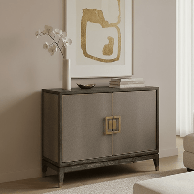 Felicia Luxury Black Wood & Shagreen 2 Door Sideboard with Brass Handles Furniture 