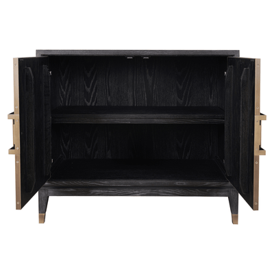 Felicia Luxury Black Wood & Shagreen 2 Door Sideboard with Brass Handles Furniture 
