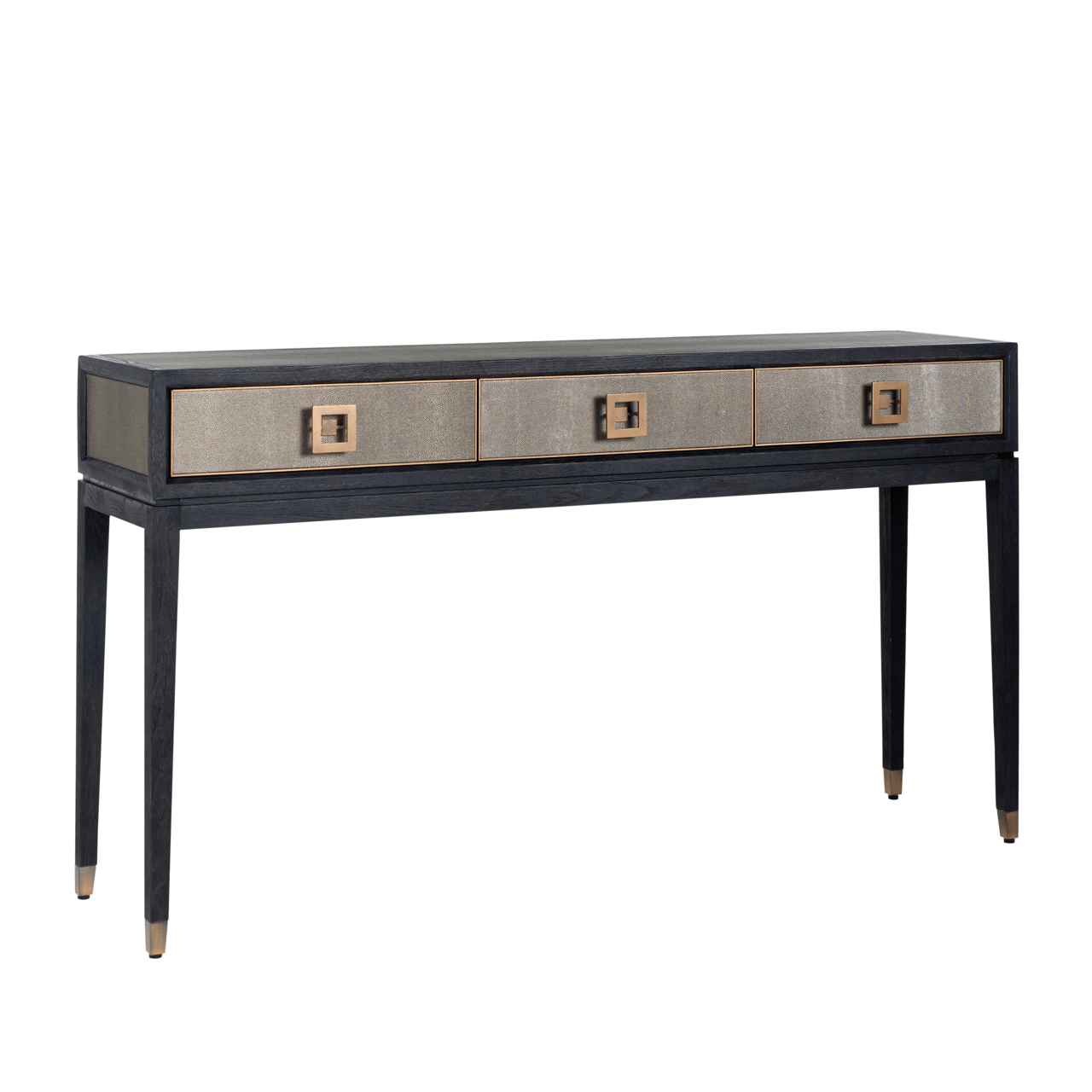 Felicia Luxury Black Wood & Shagreen 3 Drawer Console with Brass Handles Furniture 