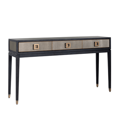 Felicia Luxury Black Wood & Shagreen 3 Drawer Console with Brass Handles Furniture 