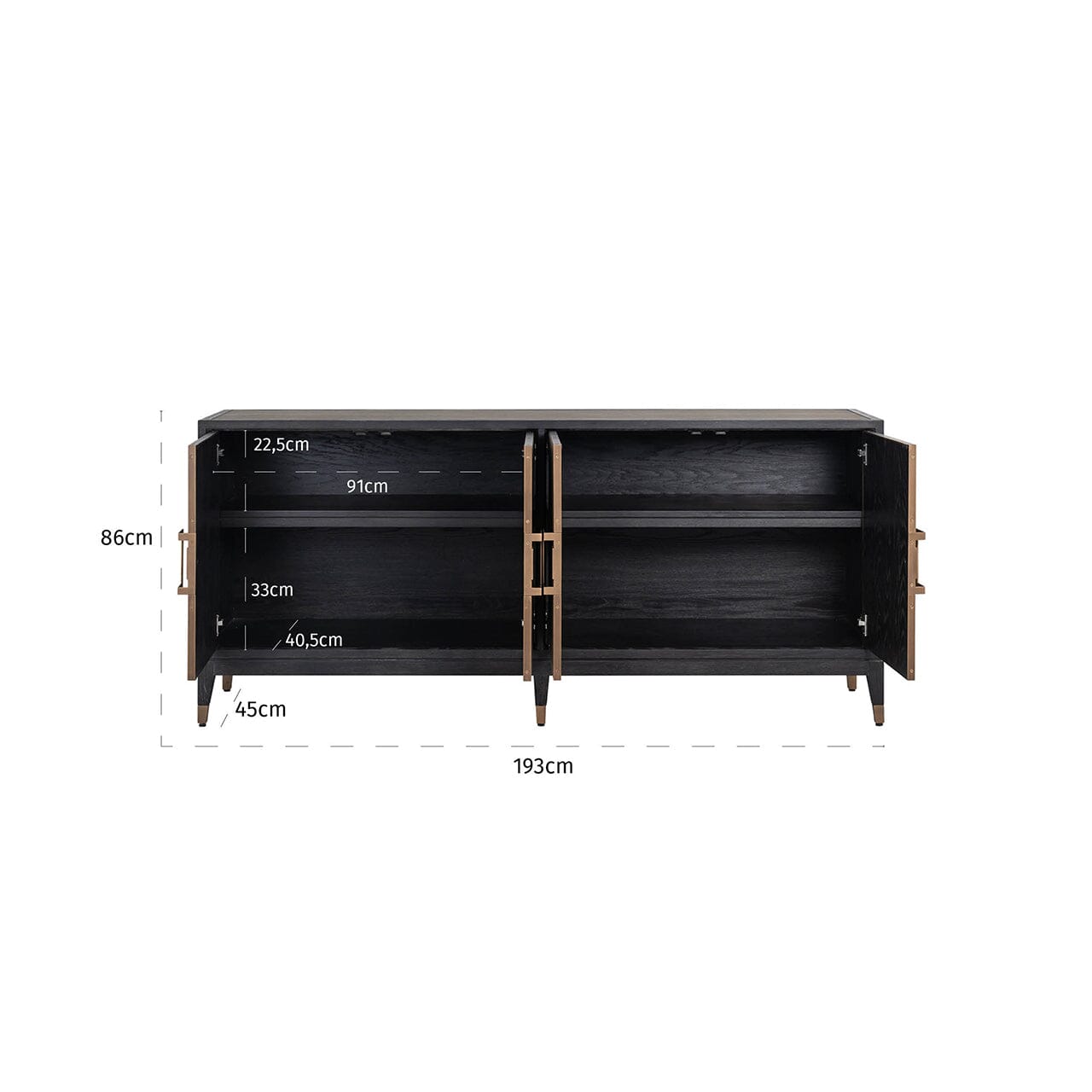 Felicia Luxury Black Wood & Shagreen 4 Door Sideboard with Brass Handles Furniture 