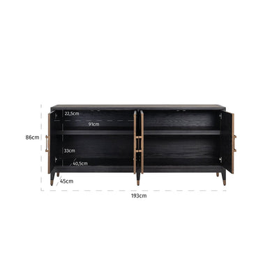 Felicia Luxury Black Wood & Shagreen 4 Door Sideboard with Brass Handles Furniture 