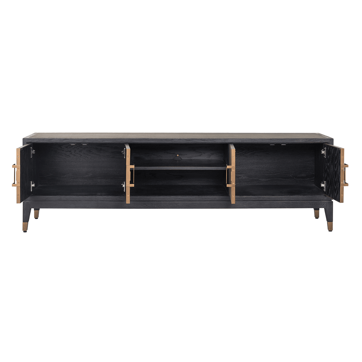 Felicia Luxury Black Wood & Shagreen 4 Door TV Unit with Brass Handles Furniture 