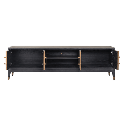 Felicia Luxury Black Wood & Shagreen 4 Door TV Unit with Brass Handles Furniture 