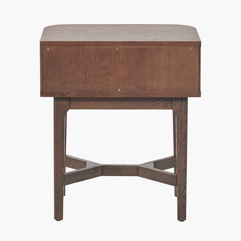 Felicity Dark Brown Ribbed Oak 1 Drawer Bedside Table Furniture 