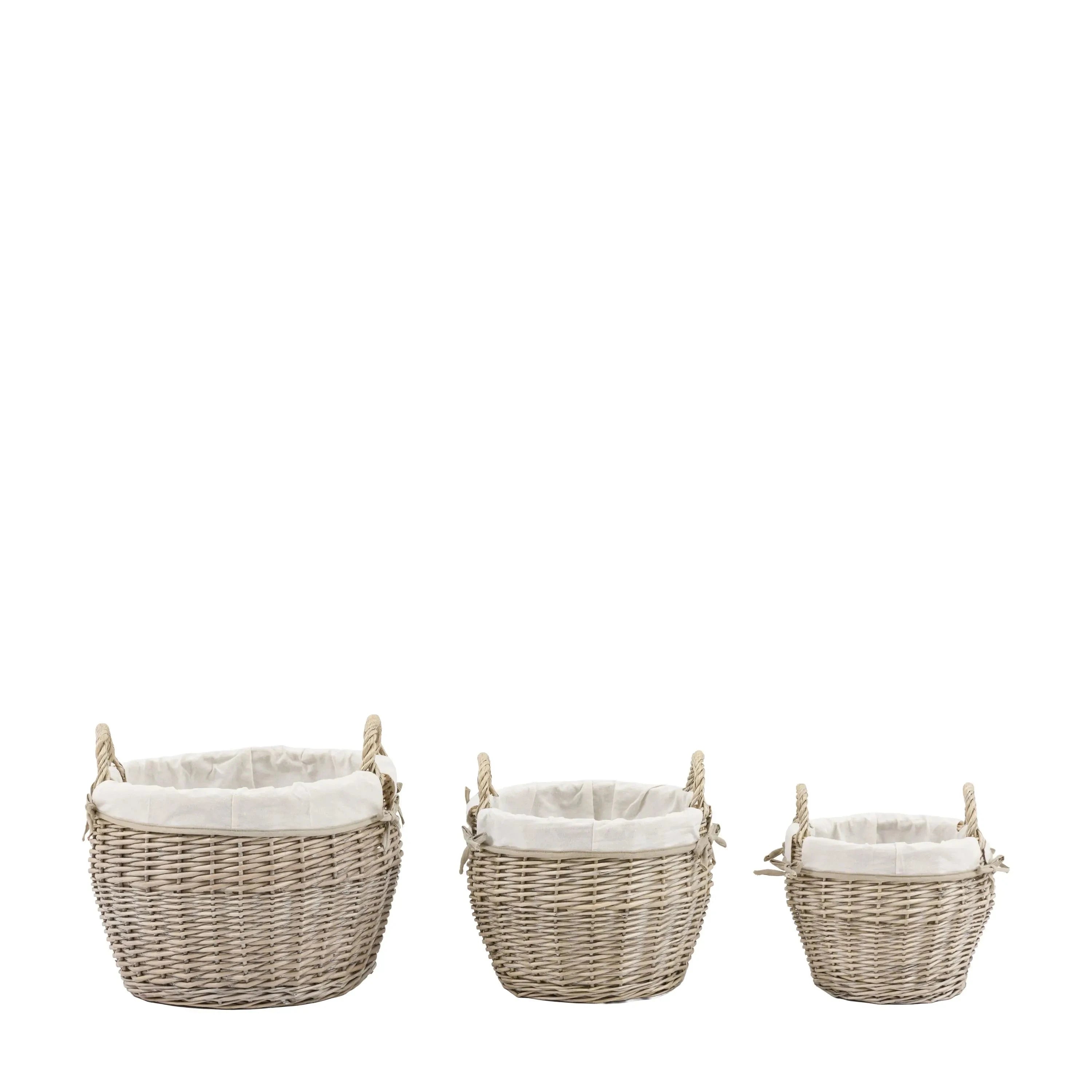 Ferro Round Lined Wicker Baskets - Set of 3 Accessories 