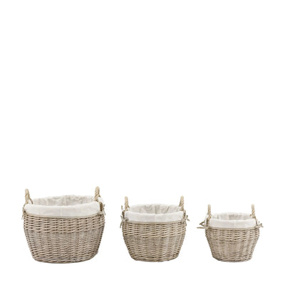 Ferro Round Lined Wicker Baskets - Set of 3 Accessories 