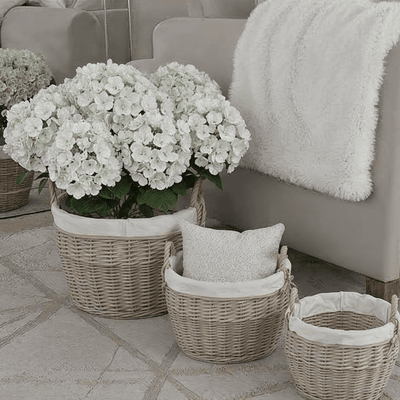 Ferro Round Lined Wicker Baskets - Set of 3 Accessories 