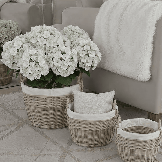 Ferro Round Lined Wicker Baskets - Set of 3 Accessories 