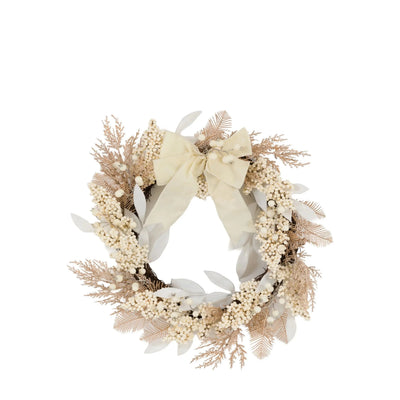Festive White Berry Christmas Wreath with Cream Bow Accessories 