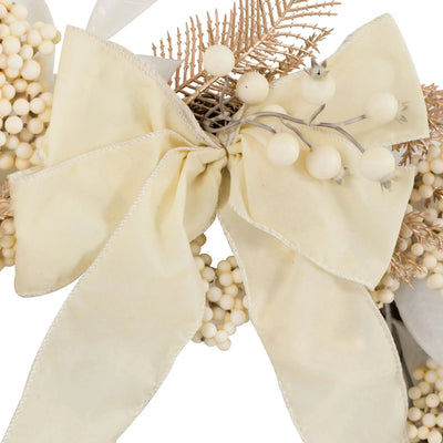 Festive White Berry Christmas Wreath with Cream Bow Accessories 