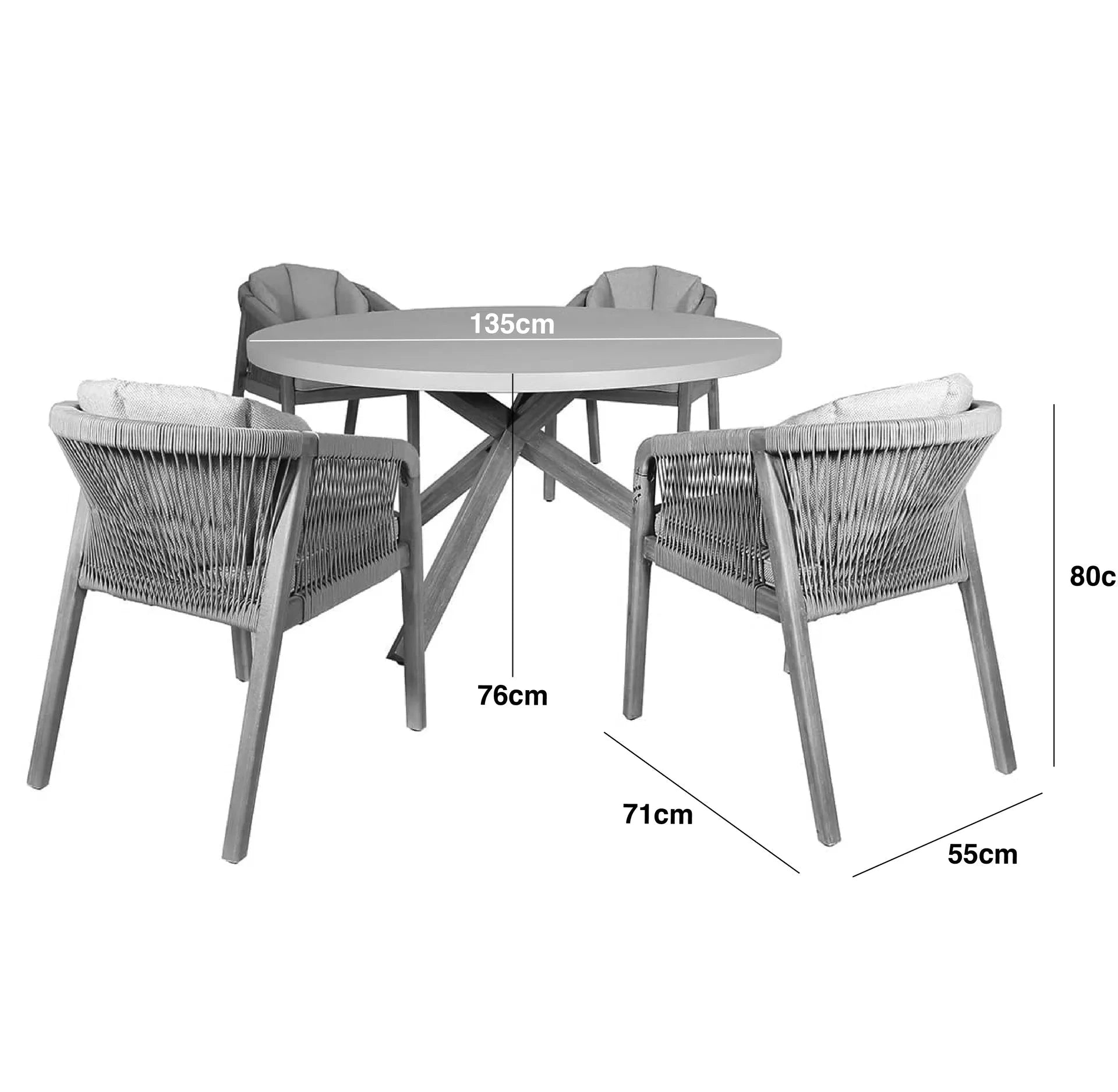 Fiji Taupe Rope Weave Round 4 Seater Outdoor Dining Set Furniture 