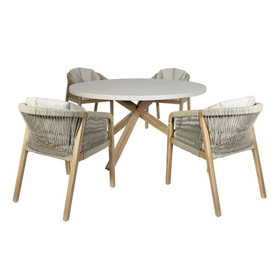 Fiji Taupe Rope Weave Round 4 Seater Outdoor Dining Set Furniture 