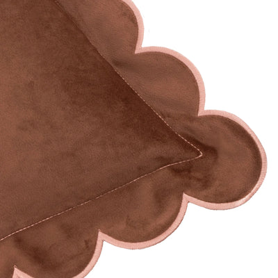 Fiore Brown Velvet Scalloped Edge Cushion Cover with Pink Trim - 45x45cm Textiles 
