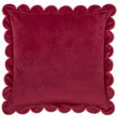 Fiore Burgundy Velvet Scalloped Edge Feather Filled Cushion - 45x45cm Textiles 