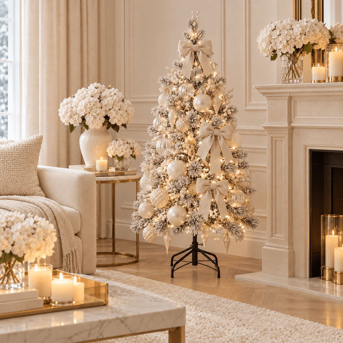 Flocked Pine 4ft Pre-lit LED Christmas Tree Accessories 
