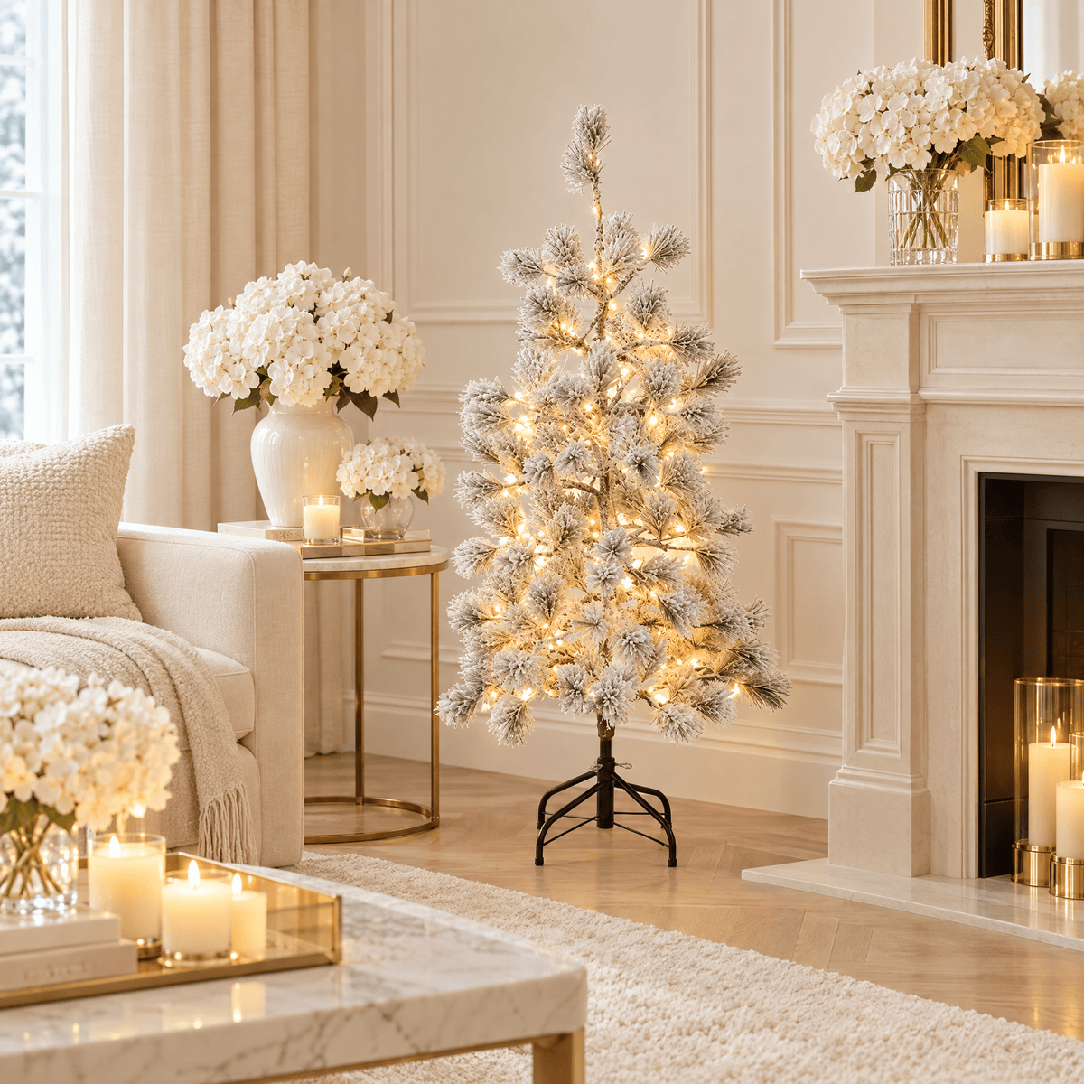 Flocked Pine 4ft Pre-lit LED Christmas Tree Accessories 