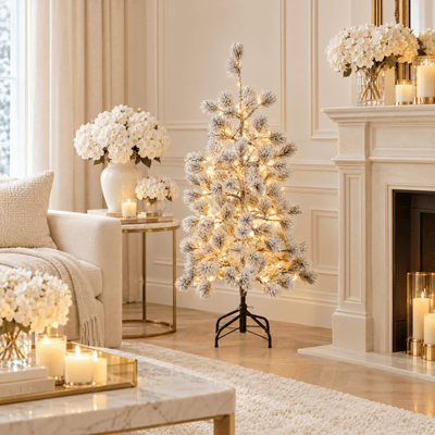 Flocked Pine 4ft Pre-lit LED Christmas Tree Accessories 