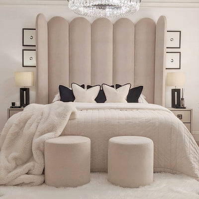 Florence Mink Curved Fluted Headboard with Adjustable Wings Beds and Headboards 