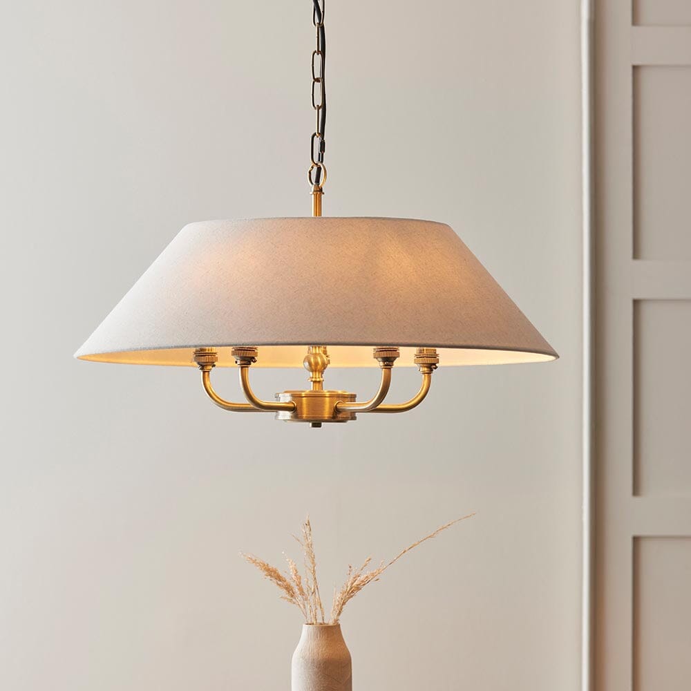 Francesca Gold 5 Light Pendant Ceiling Light with Linen Shade Lighting 
