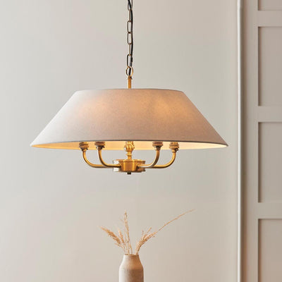 Francesca Gold 5 Light Pendant Ceiling Light with Linen Shade Lighting 