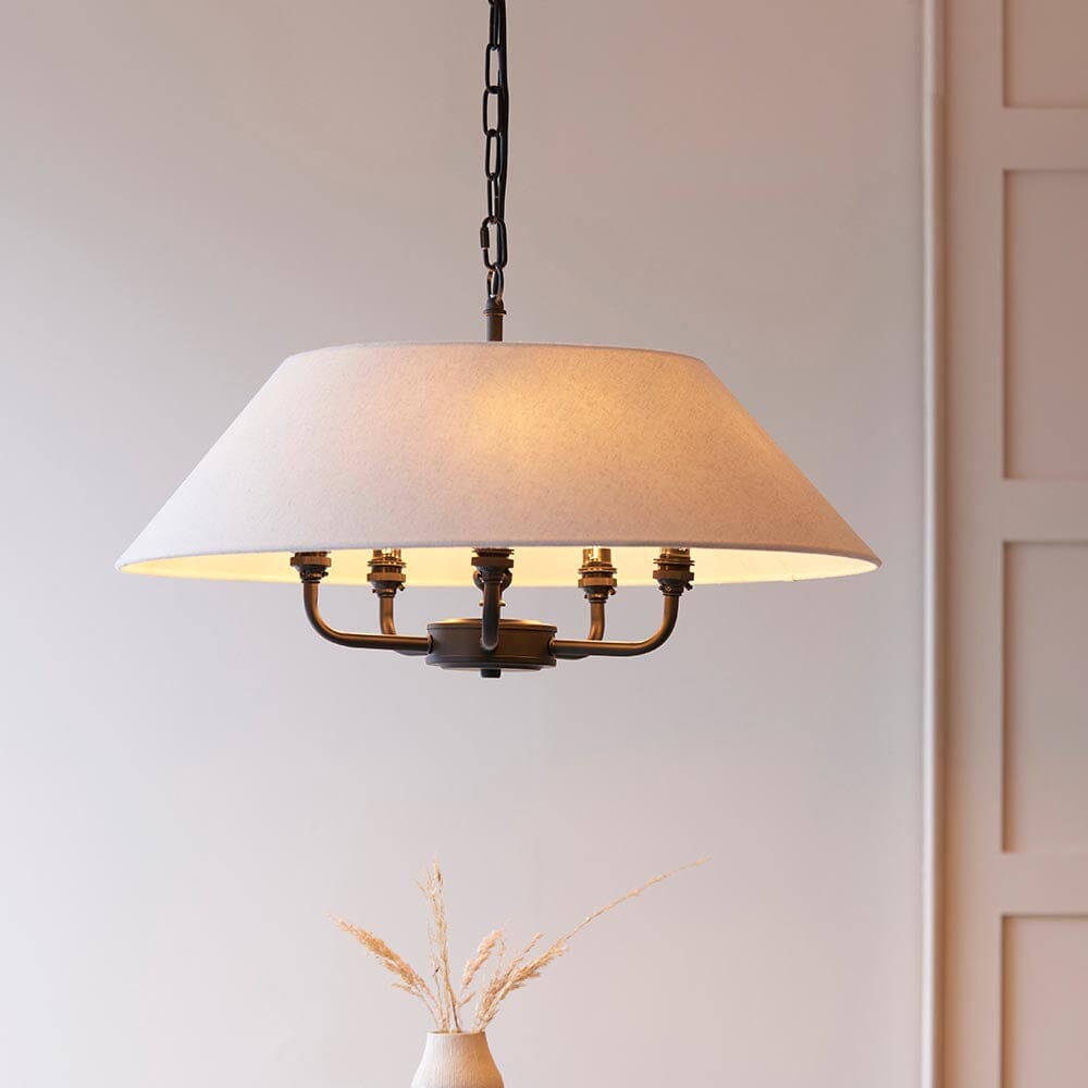 Francesca Matt Black 5 Light Pendant Ceiling Light with Linen Shade Lighting 