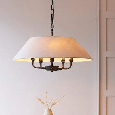 Francesca Matt Black 5 Light Pendant Ceiling Light with Linen Shade Lighting 