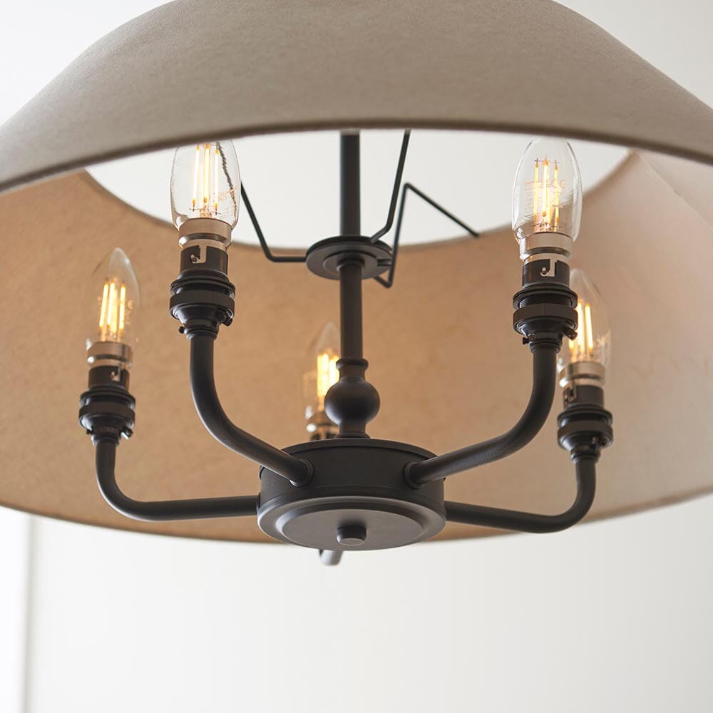 Francesca Matt Black 5 Light Pendant Ceiling Light with Linen Shade Lighting 