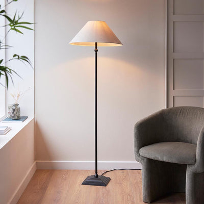 Francesca Matt Black Floor Lamp with Linen Shade Lighting 
