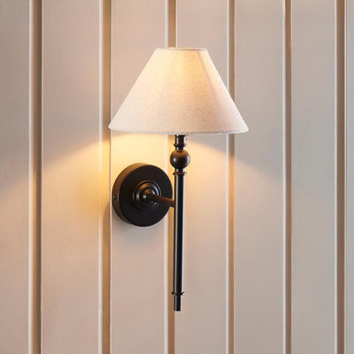 Francesca Matt Black Wall Light with Linen Shade Lighting 