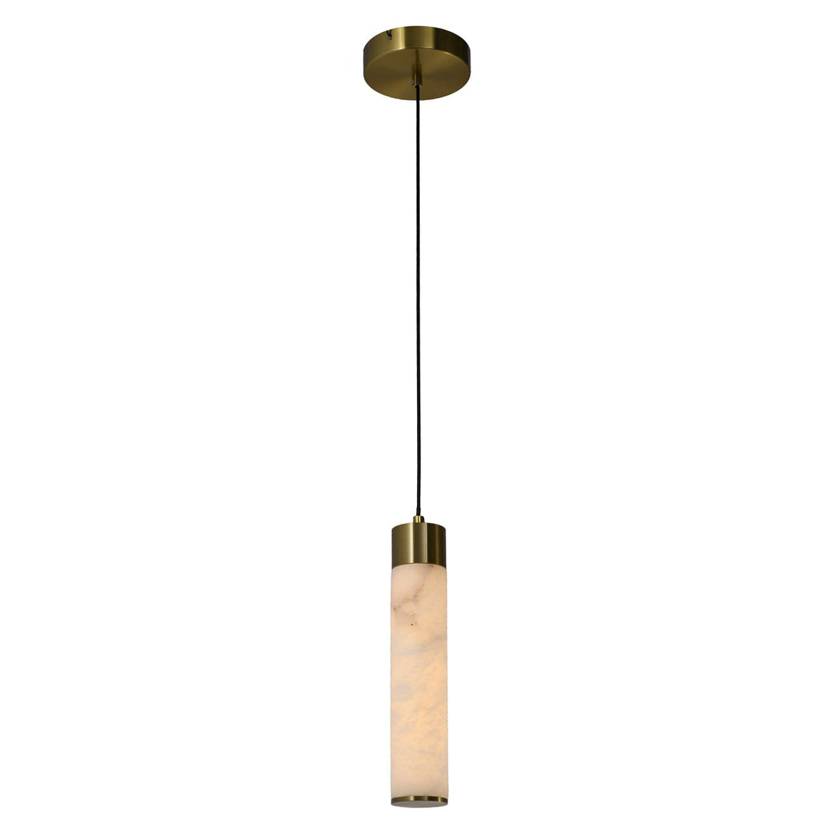 Fredrich Brass Cylindrical Pendant Ceiling Light with Marble Shade Lighting 