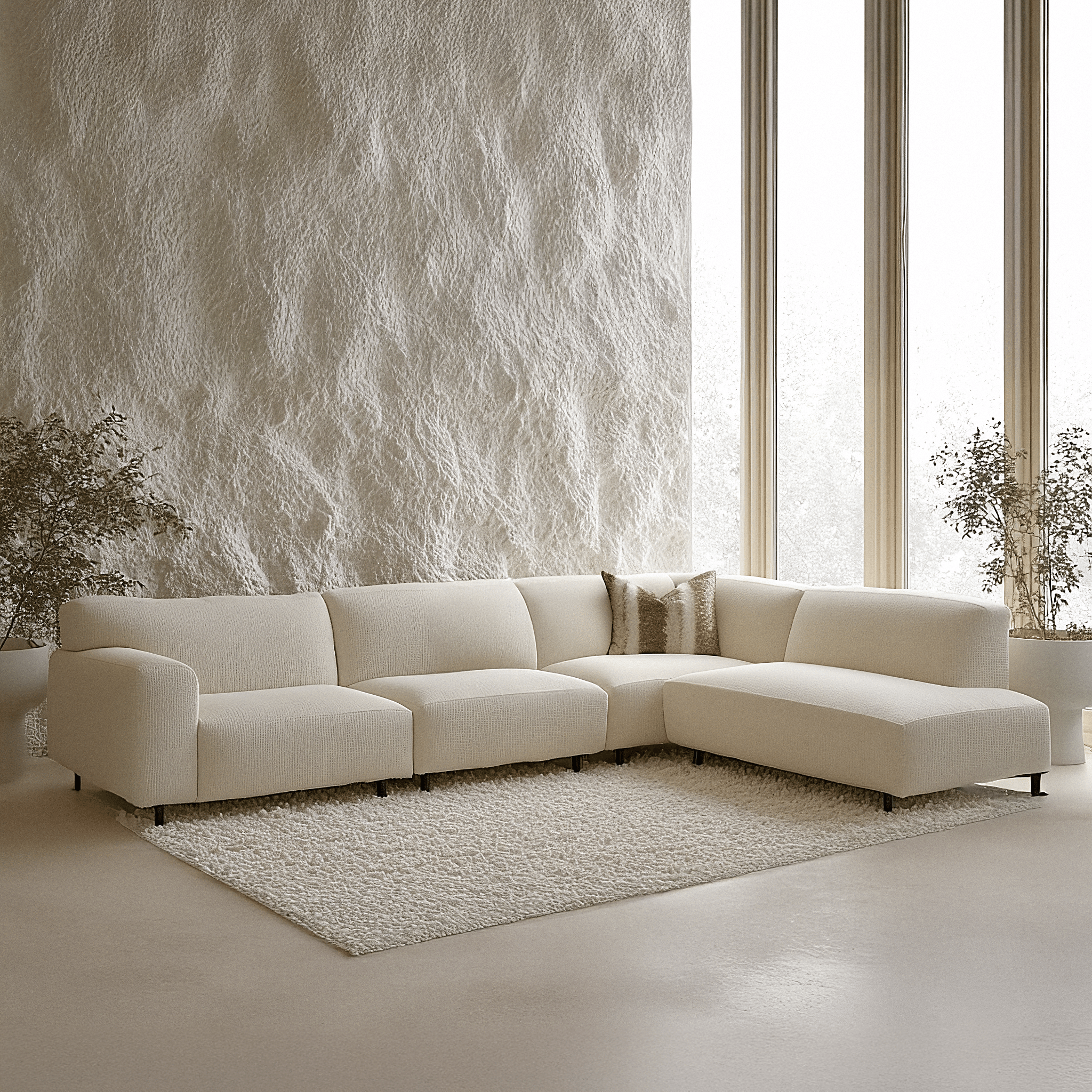 Freja Sand Textured Large Right Hand Facing Corner Sofa Sofa 