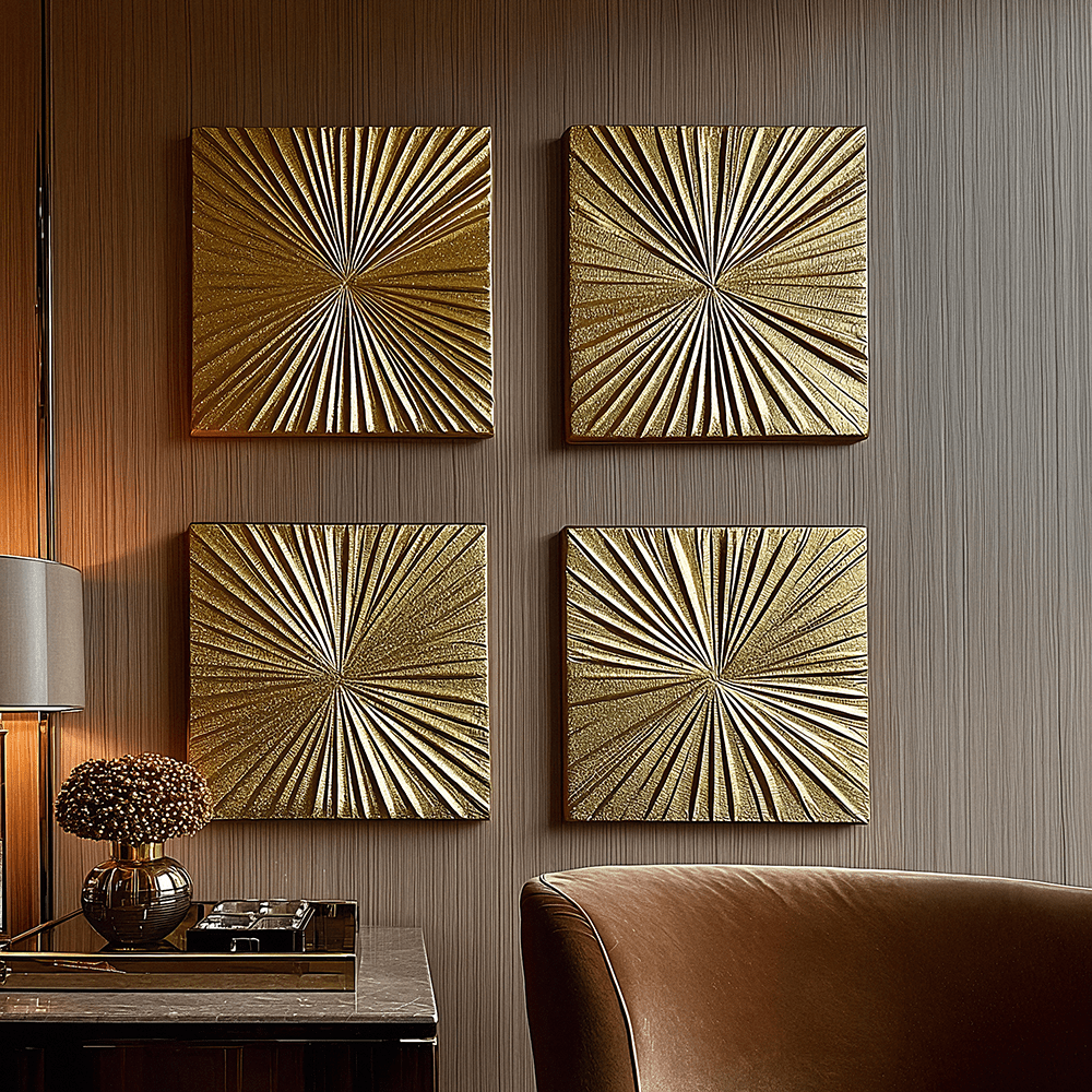 Gabriella Gold Textured Sunburst Wall Art - Set of 4 Accessories 