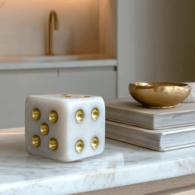 Gabrielle Mini Stone & Gold Decorative Dice Ornament Accessories 