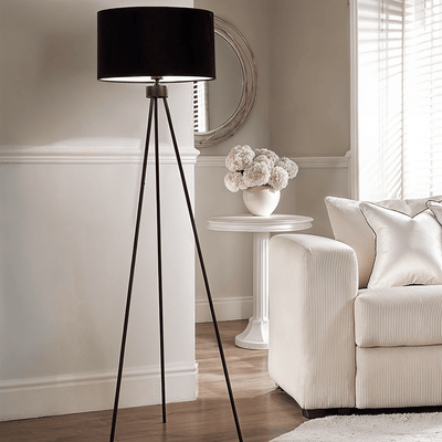 Gemini Matt Black Tripod Floor Lamp Lighting 