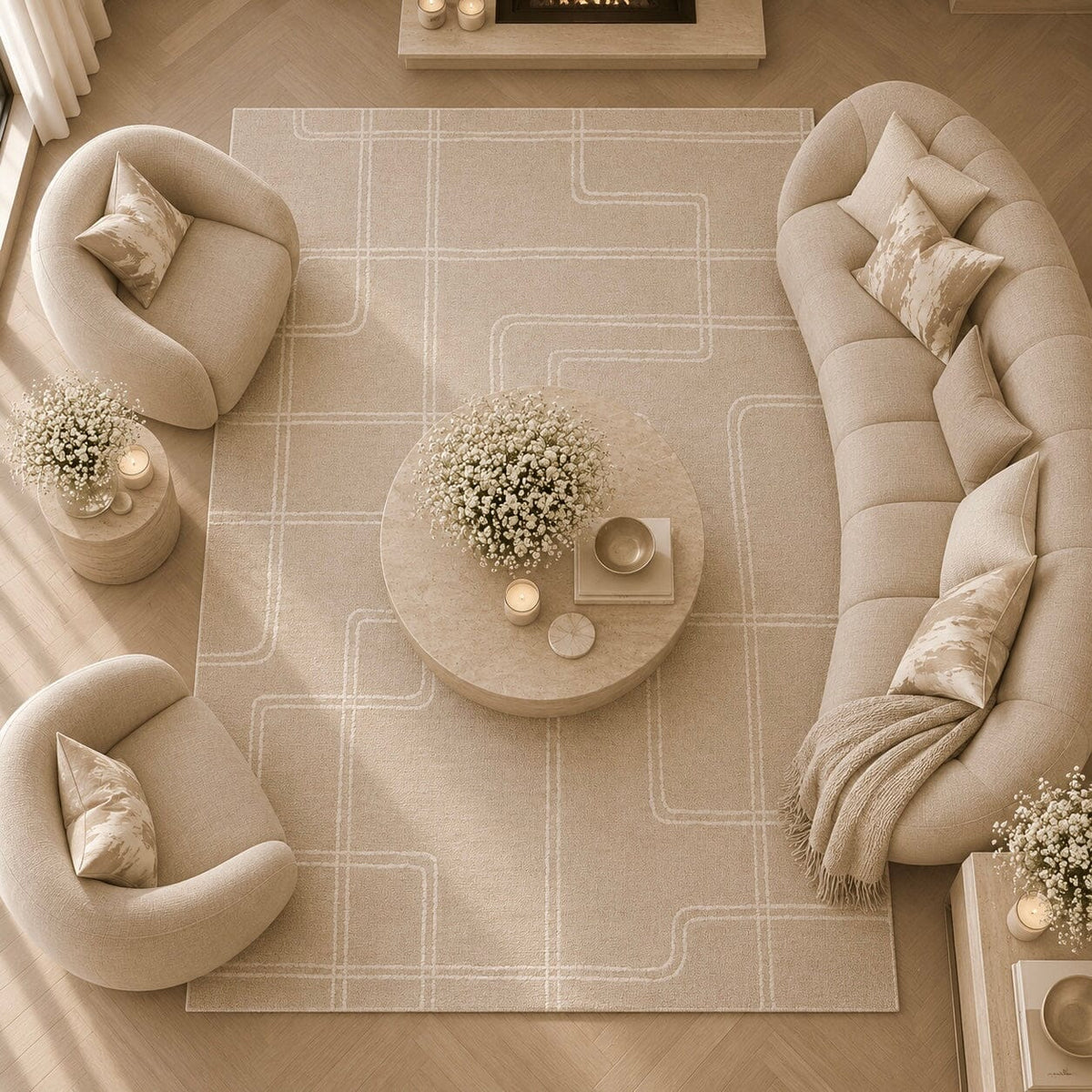 Geneva Sand Wool Linear Patterned Rug Textiles 