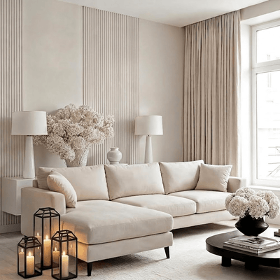 Genevieve Cream Velvet Large Chaise End Sofa - Left Hand Facing Sofa 
